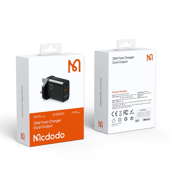 Mcdodo 33W Dual Port Type C + USB Fast Charging Adapter